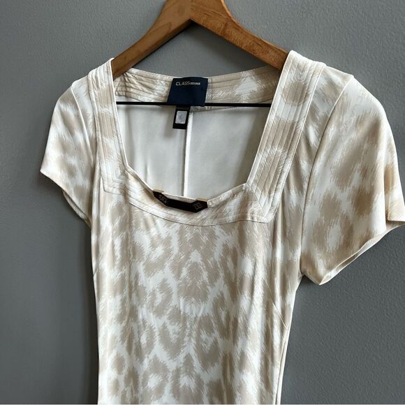 Class Roberto Cavalli Beige Cream Animal Print Dress Size 8 Leopard Short Sleeve - Picture 12 of 14